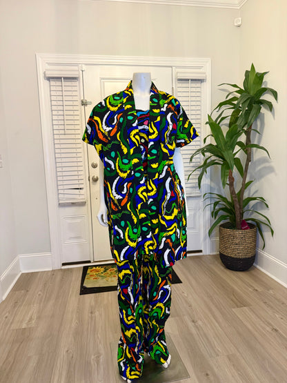 Modern African Ankara Wax Print Afro Evelyn 3p Women Pant Set