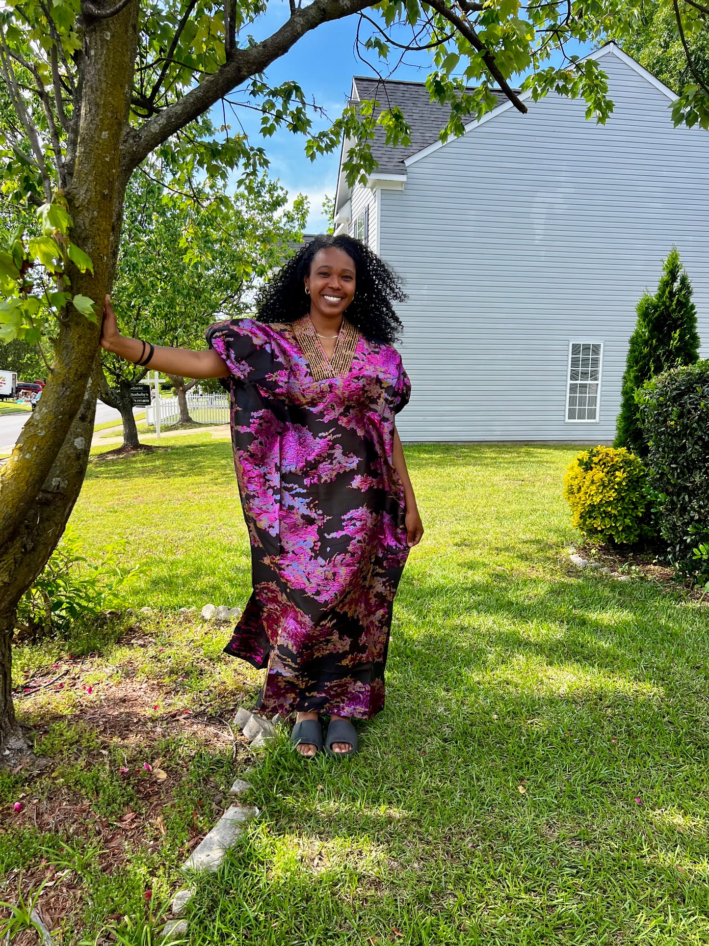 African Luxury Damask Brocade Abstract Pattern Bubu Maxi Dress