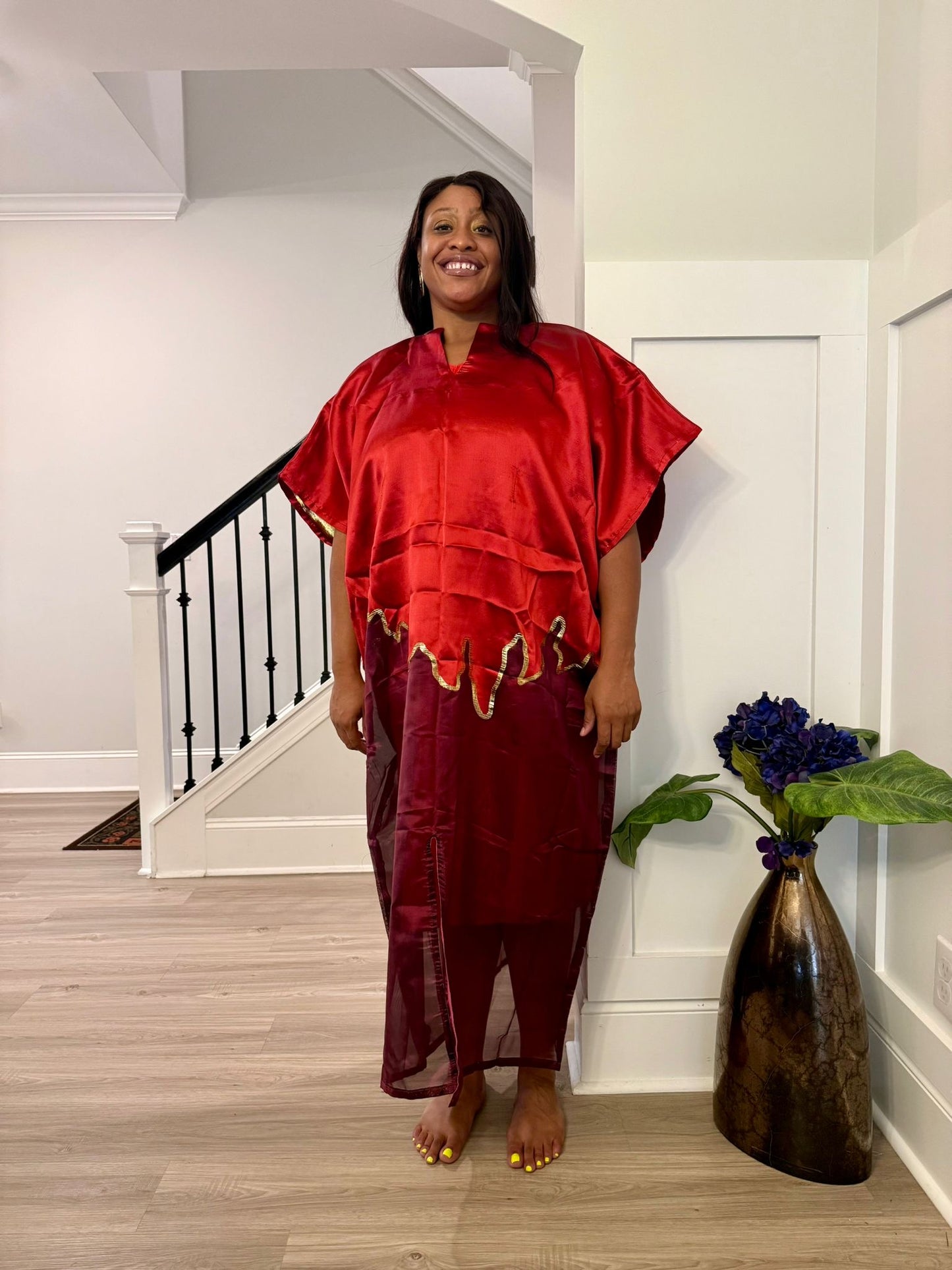 Modern Luxury 2 tone European Organza/Damask Brocade Bubu/Boubou Maxi Dress with inner wear