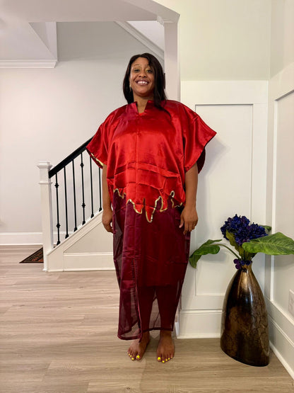 Modern Luxury 2 tone European Organza/Damask Brocade Bubu/Boubou Maxi Dress with inner wear