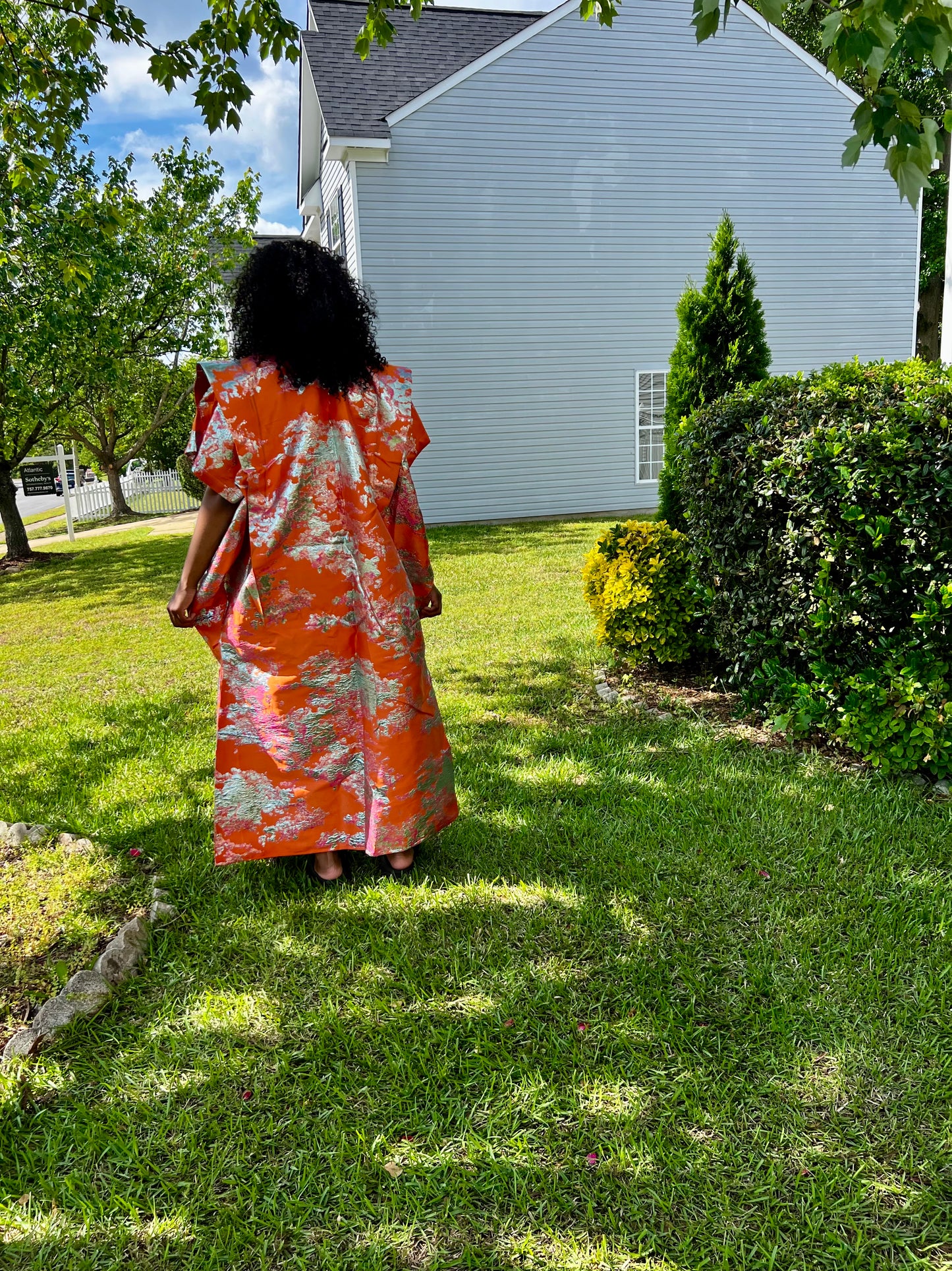 African Luxury Damask Brocade Abstract Pattern Bubu Maxi Dress