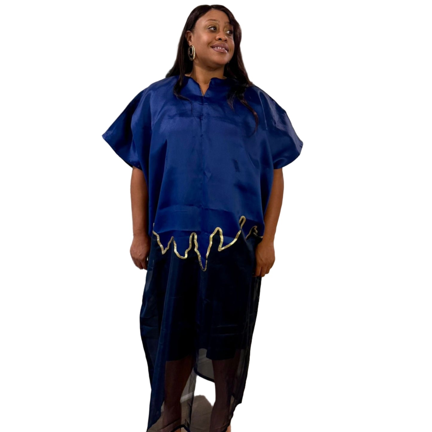 Modern Luxury 2 tone European Organza/Damask Brocade Bubu/Boubou Maxi Dress with inner wear