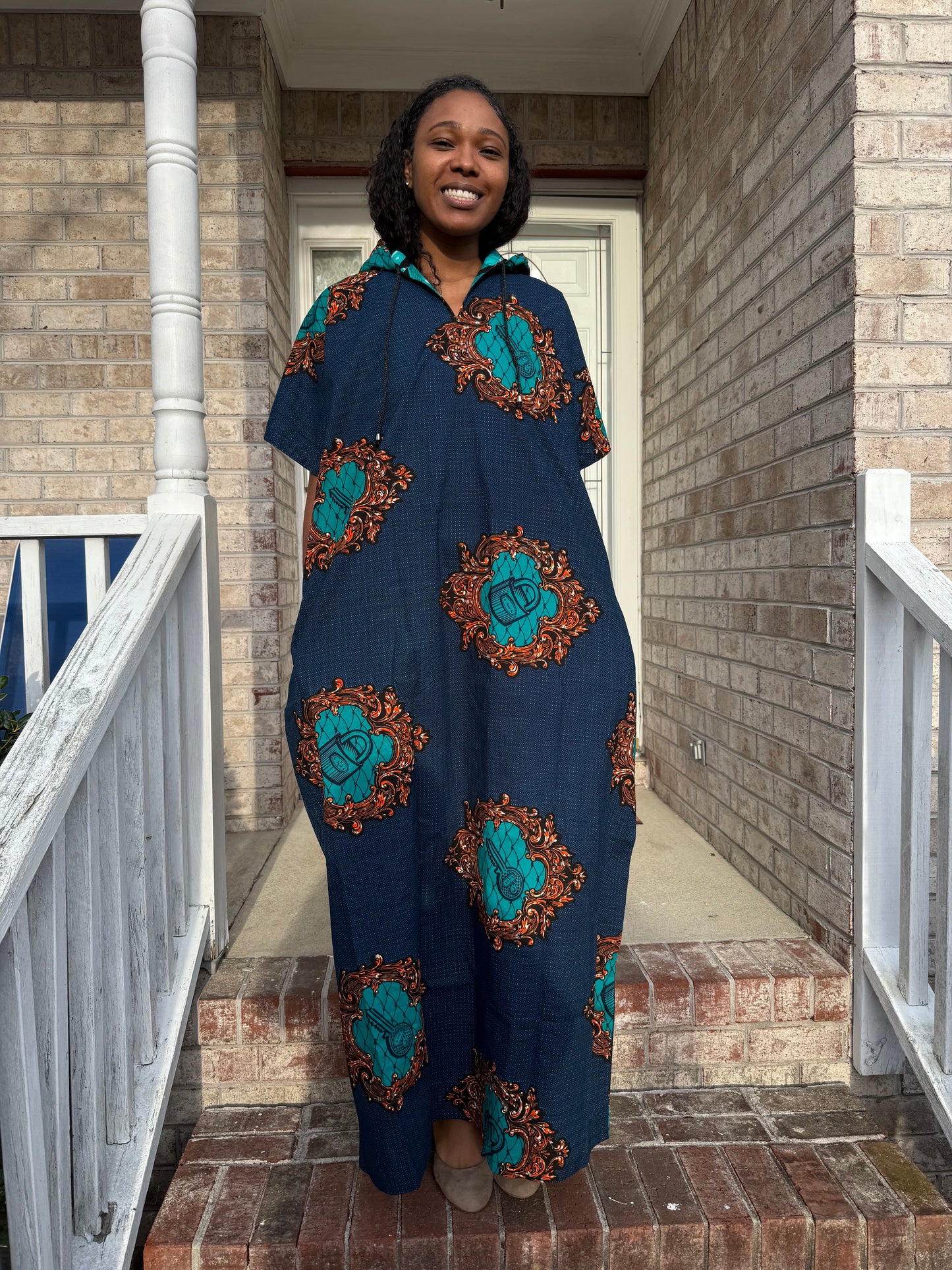 Modern African Ankara Wax Print Hooded Dress with Glittery stones