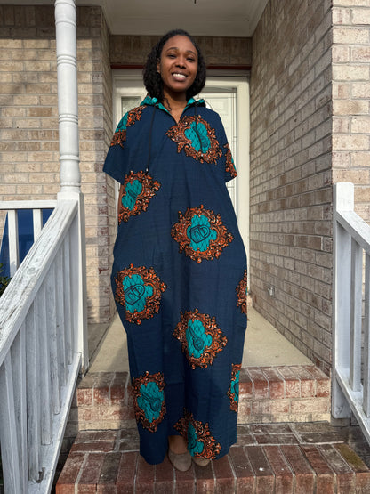 Modern African Ankara Wax Print Hooded Dress with Glittery stones