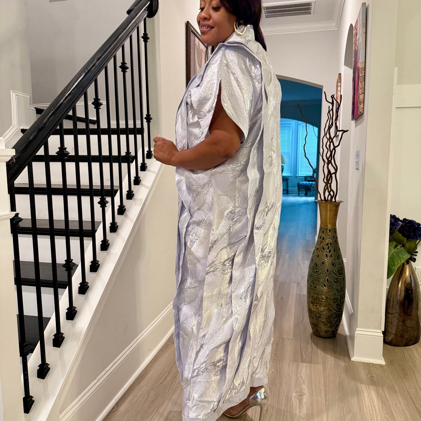 High Quality Luxury White African Damask Brocade Bubu/Boubou Maxi Dress Buga Style