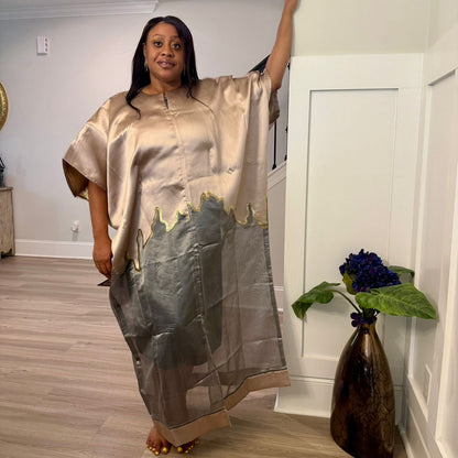 Modern Luxury 2 tone European Organza/Damask Brocade Bubu/Boubou Maxi Dress with inner wear