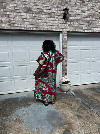 African Luxury Damask Brocade Abstract Pattern Bubu Maxi Dress