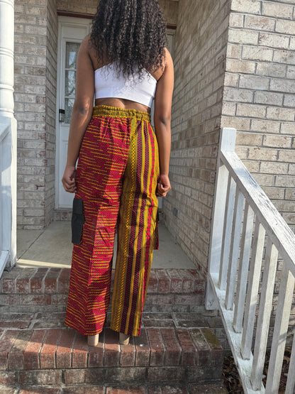 African Ankara Wax Print Double Pattern Cargo/Palazzo Pants/Bottom
