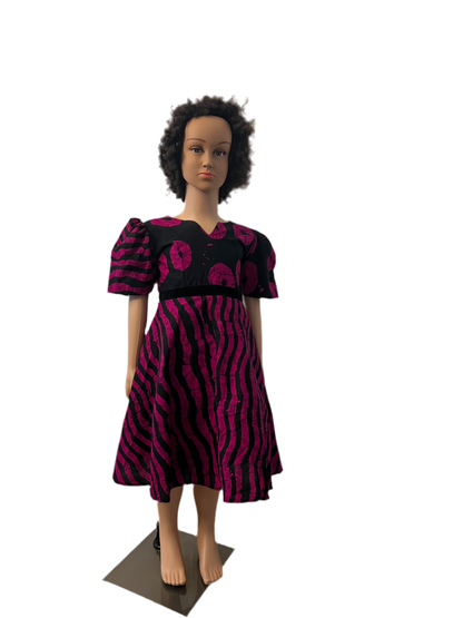 African Wax Ankara Print Afro Sunshine Girls Pink Ball Dress