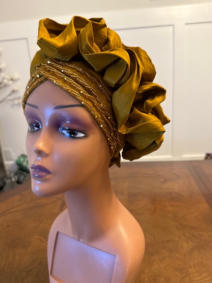 African Double Patterned Beaded Afro Adufe Turban/Hat/Cap