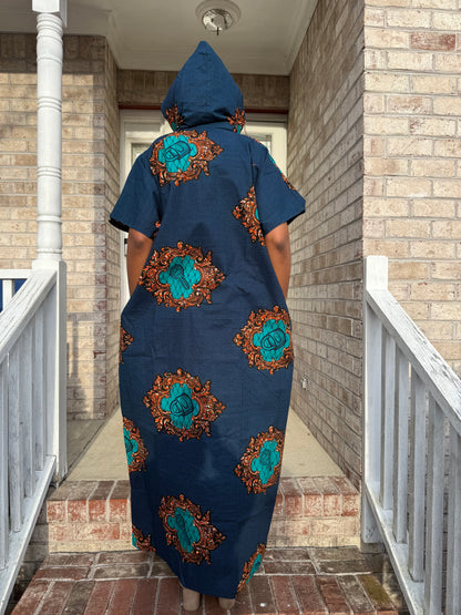 Modern African Ankara Wax Print Hooded Dress with Glittery stones
