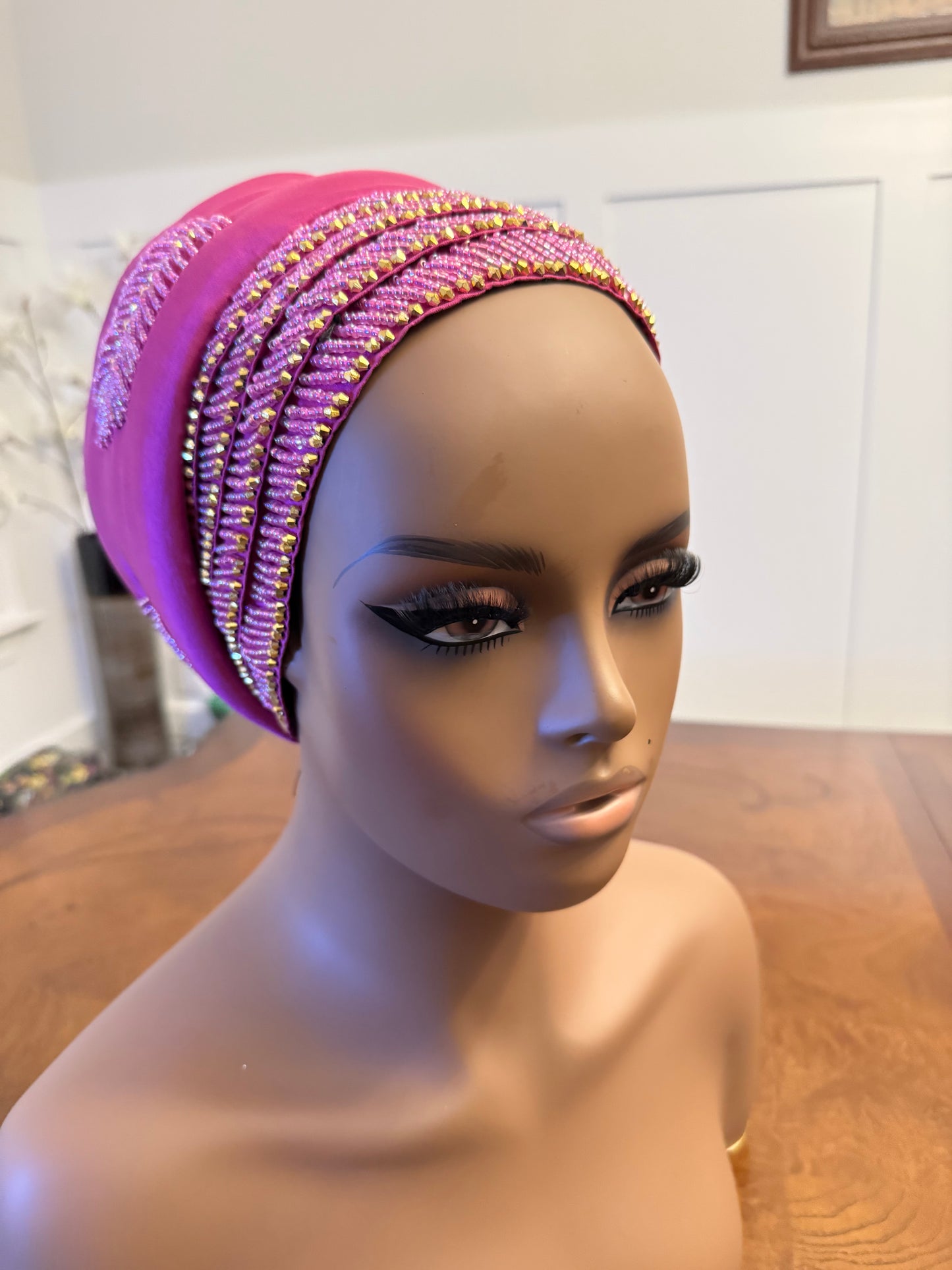 African 2/3 in 1p Hand Beaded luxury Turban