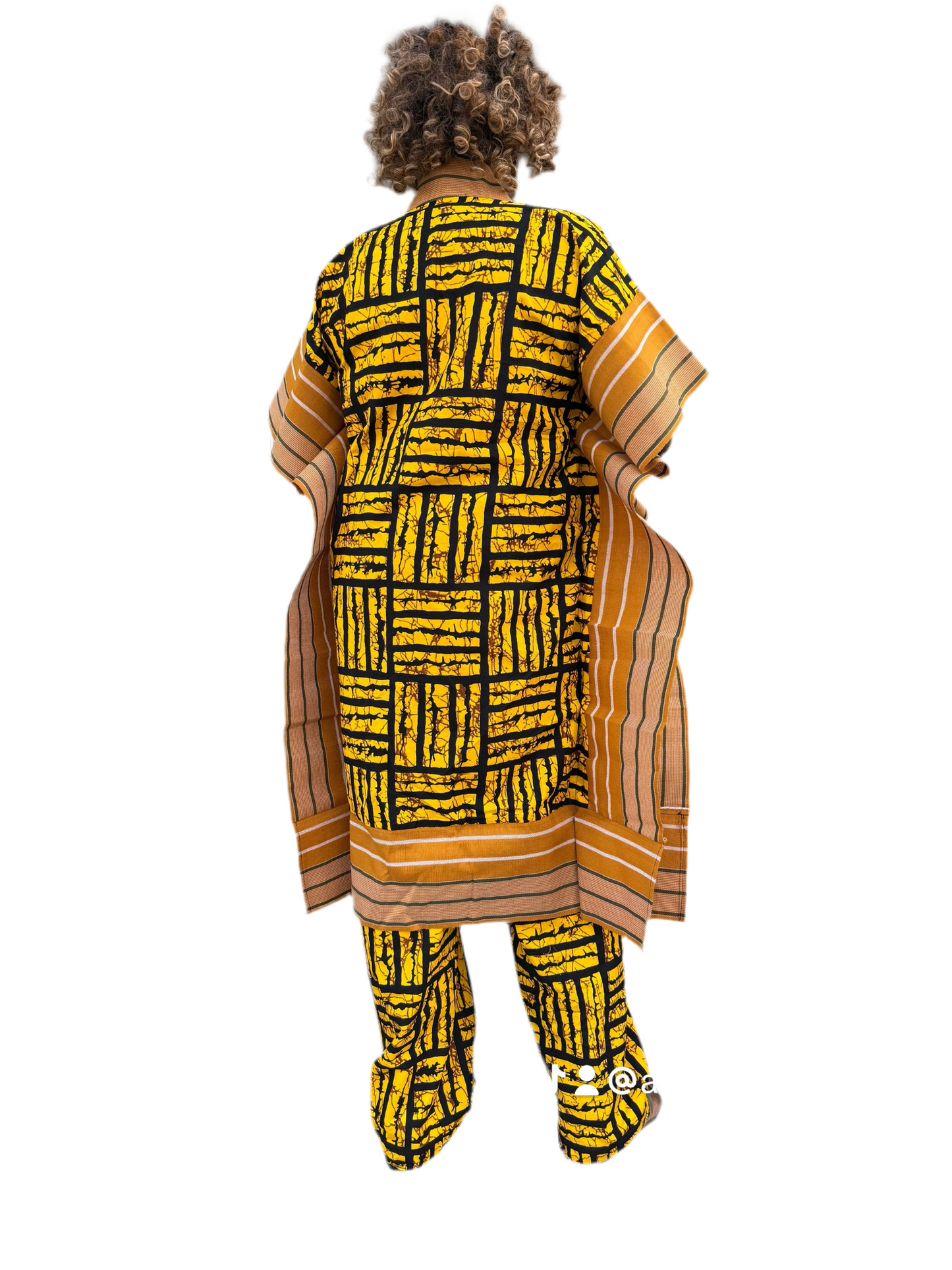 Modern Style African Print Ankara Aso-Oke/Kente Kimono 2p Pant Set