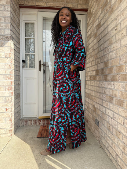 African Ankara Wax Print A Line Collar Dress