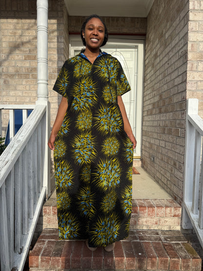 Modern African Ankara Wax Print Hooded Dress with Glittery stones
