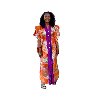 African Luxury Damask Brocade Abstract Pattern Bubu Maxi Dress