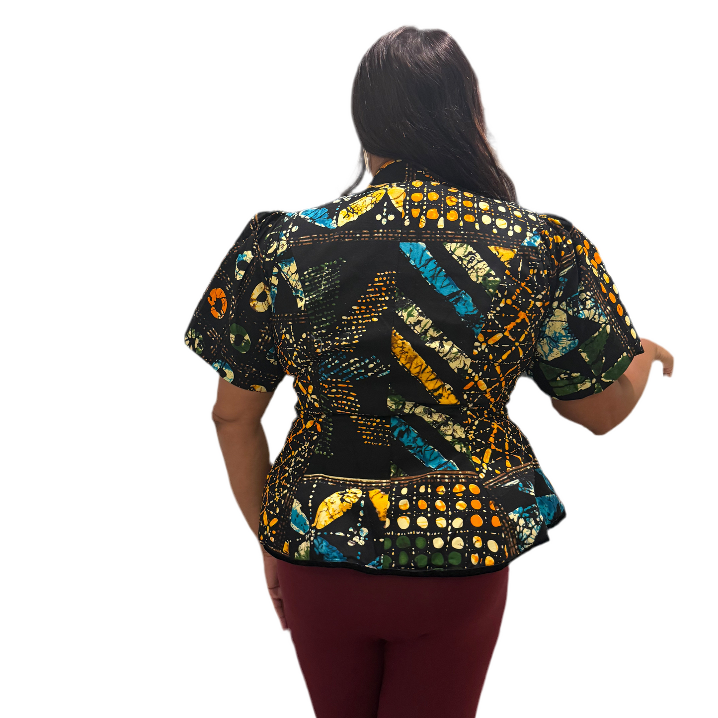 Uniquely Designed African Prints Ankara Stonned with Trimmings Afro Lesedi Fitted Tops/Blouse