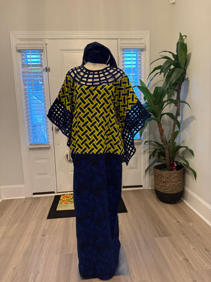 African Ankara Wax Print Basket Sleeve Dress