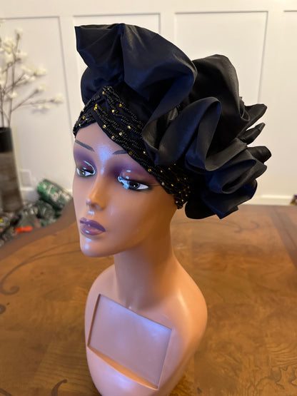 African Double Patterned Beaded Afro Adufe Turban/Hat/Cap