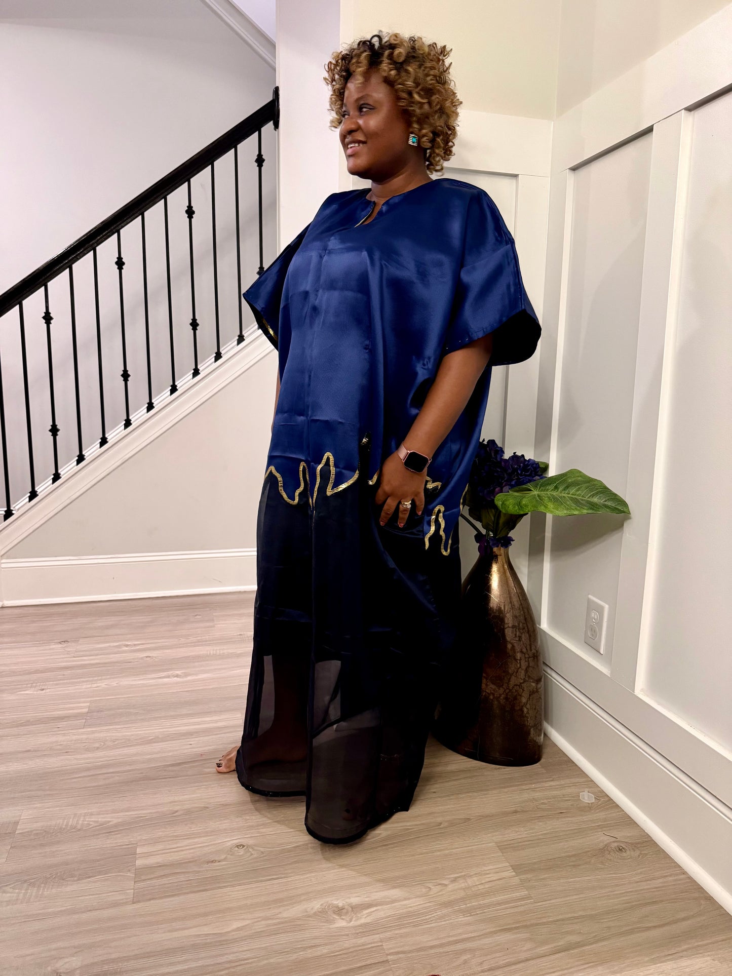 Modern Luxury 2 tone European Organza/Damask Brocade Bubu/Boubou Maxi Dress with inner wear