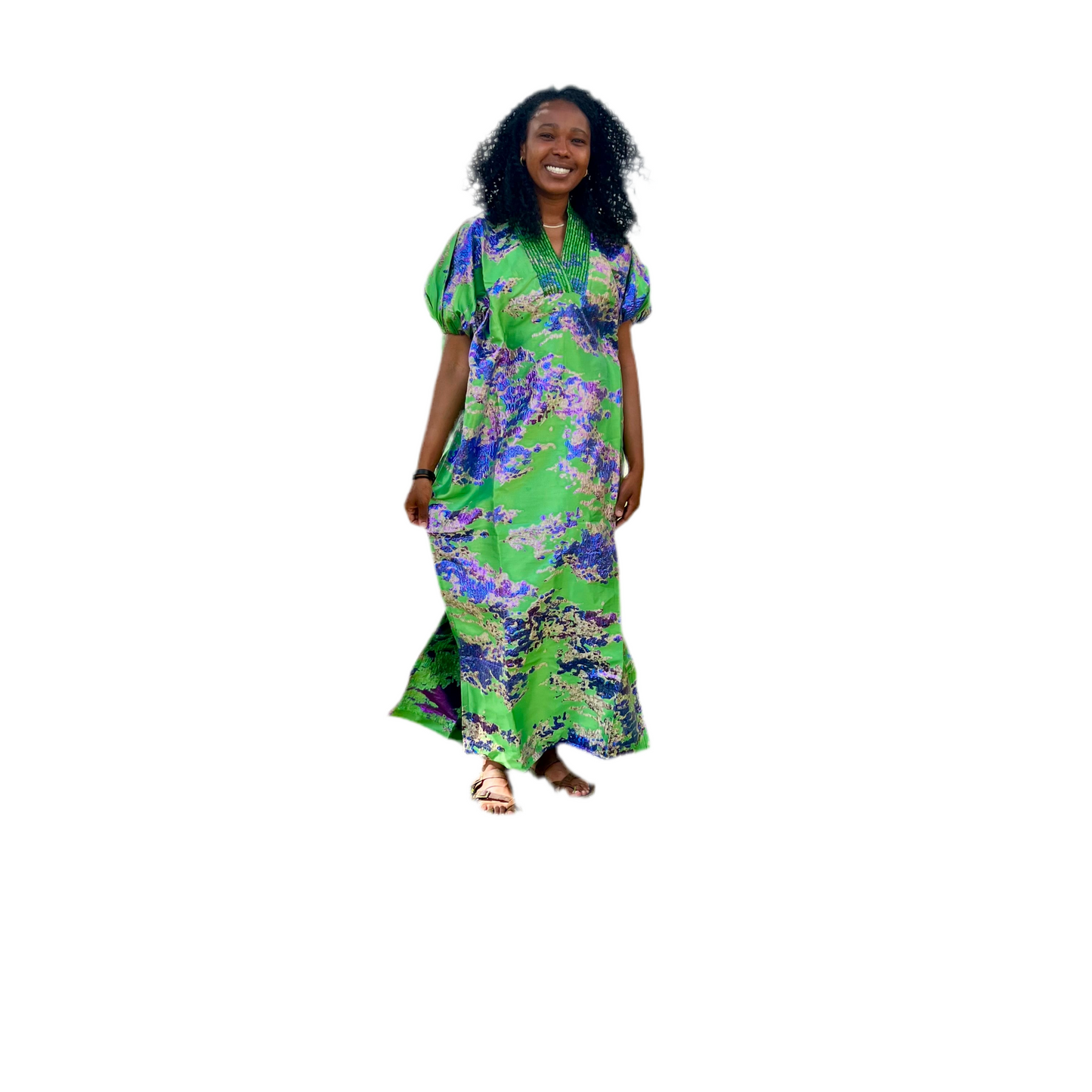 African Luxury Damask Brocade Abstract Pattern Bubu Maxi Dress