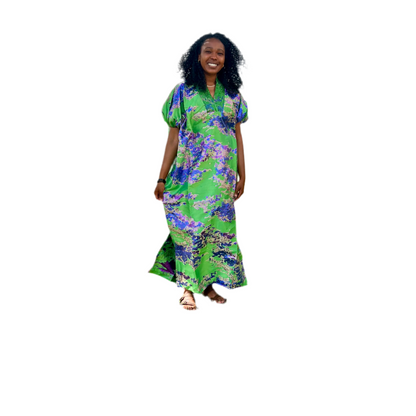 African Luxury Damask Brocade Abstract Pattern Bubu Maxi Dress