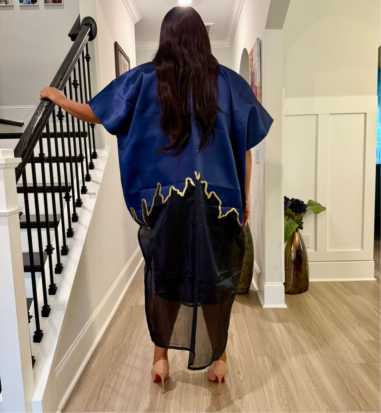 Modern Luxury 2 tone European Organza/Damask Brocade Bubu/Boubou Maxi Dress with inner wear