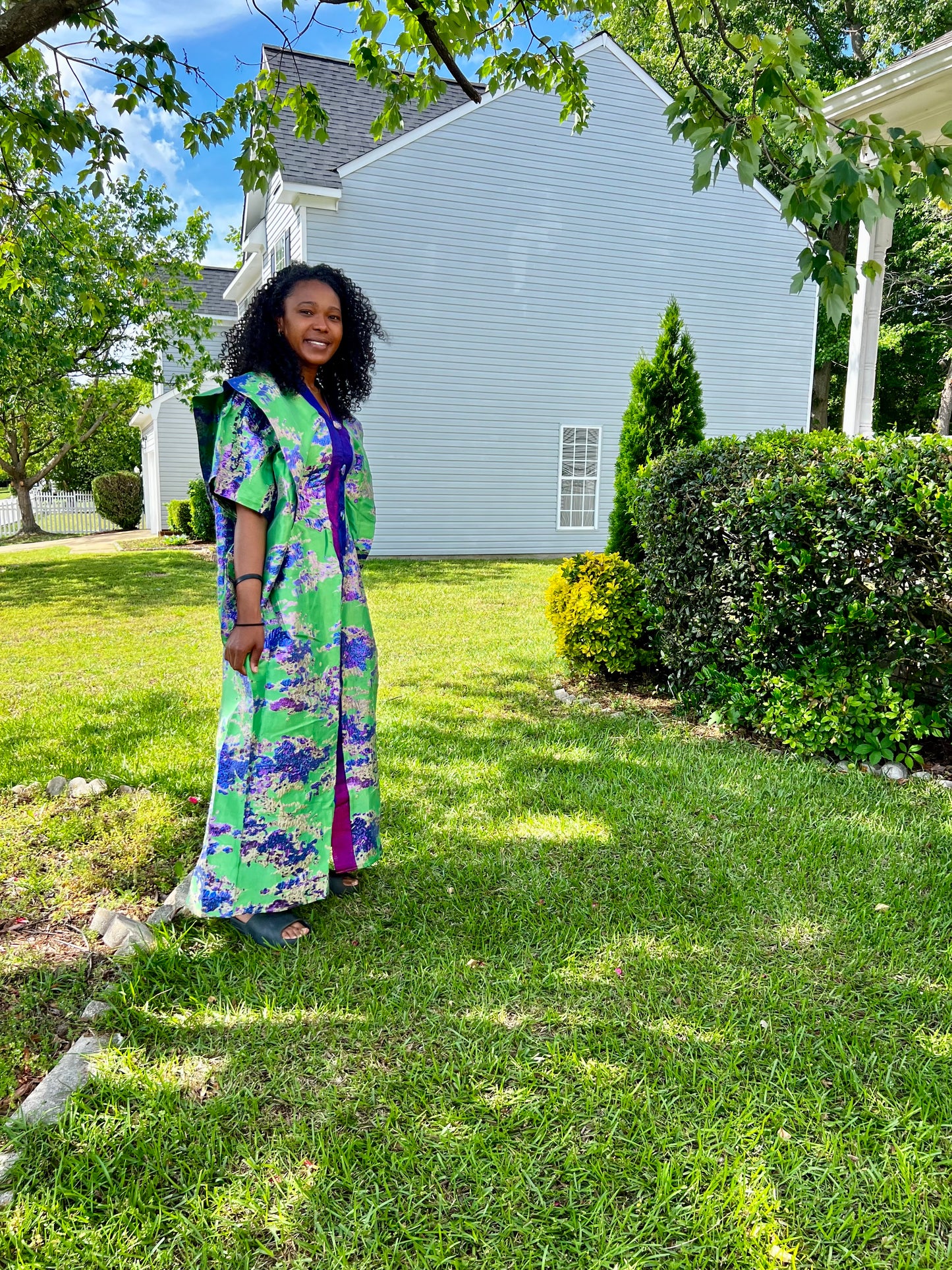 African Luxury Damask Brocade Abstract Pattern Bubu Maxi Dress