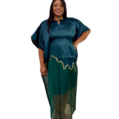 Modern Luxury 2 tone European Organza/Damask Brocade Bubu/Boubou Maxi Dress with inner wear