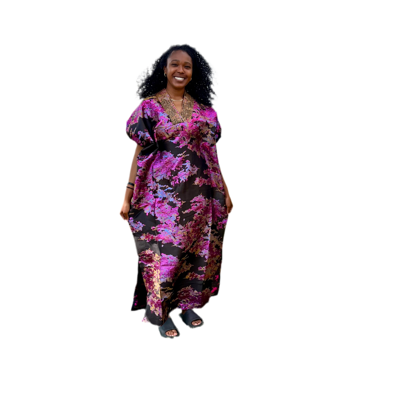 African Luxury Damask Brocade Abstract Pattern Bubu Maxi Dress