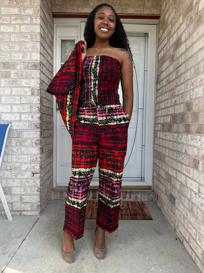 Modern African Ankara Wax Print Afro Evelyn 3p Women Pant Set Afro American Outfits