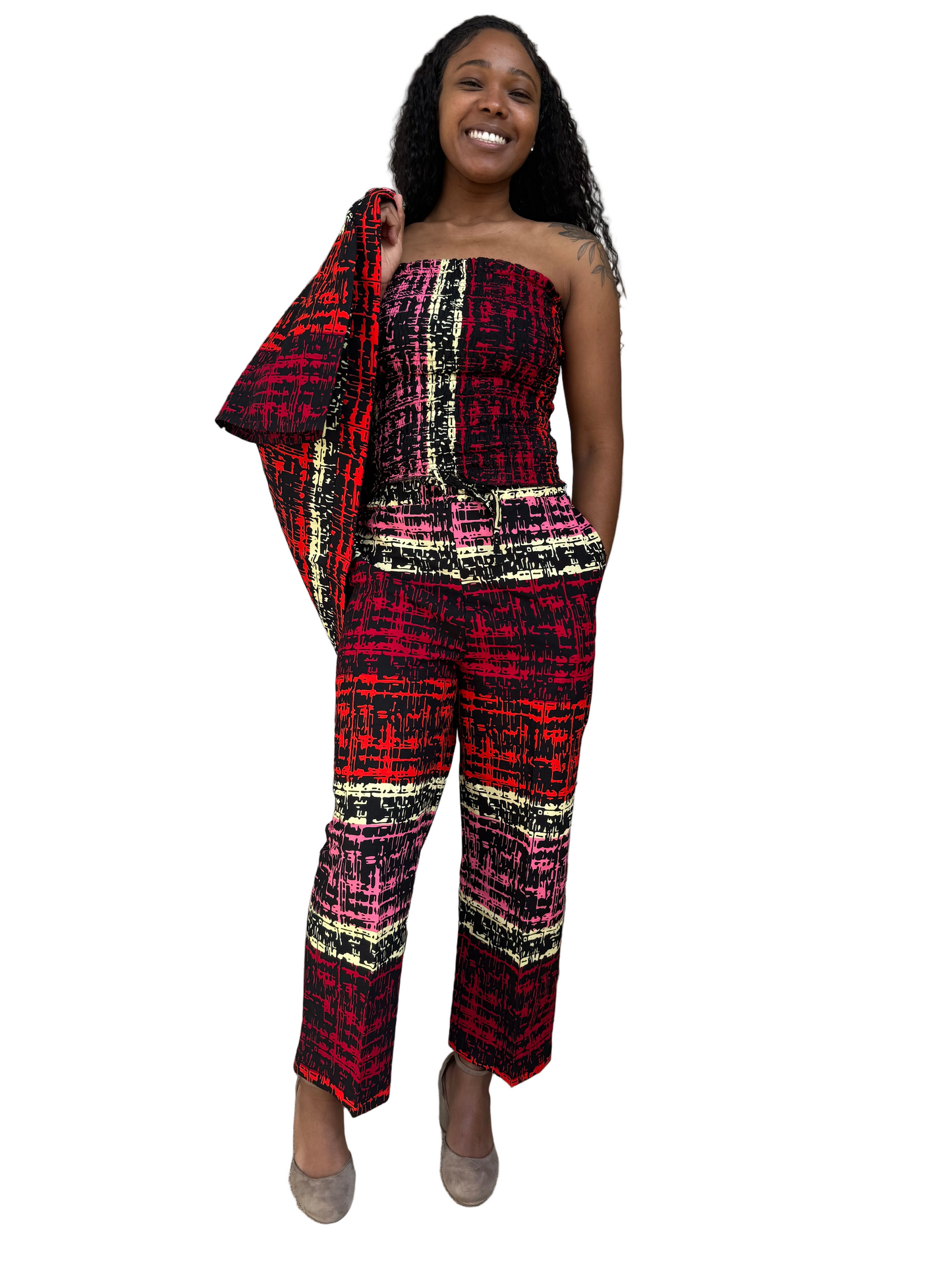 Modern African Ankara Wax Print Afro Evelyn 3p Women Pant Set