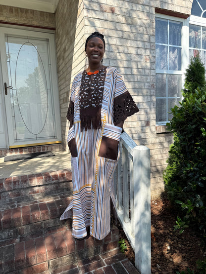 Special African Traditional Woven Aso-Oke/Kente Boubou Maxi Dress
