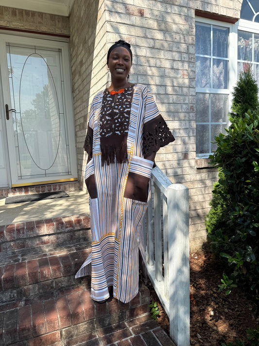 Special African Traditional Woven Aso-Oke/Kente Boubou Maxi Dress Afro American Outfits