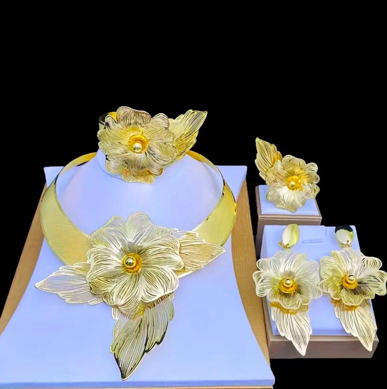 Floral Gold Plated Jewelry Set Afro American Outfits