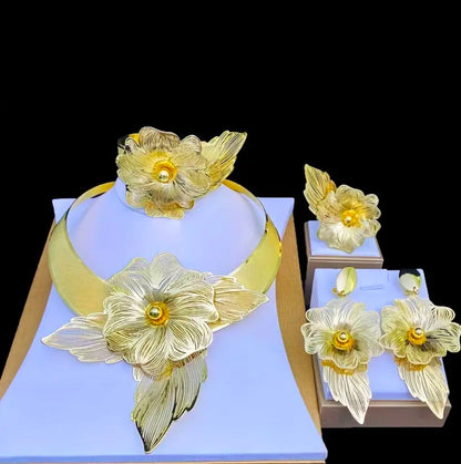Floral Gold Plated Jewelry Set Afro American Outfits