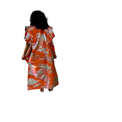 African Luxury Damask Brocade Abstract Pattern Bubu Maxi Dress