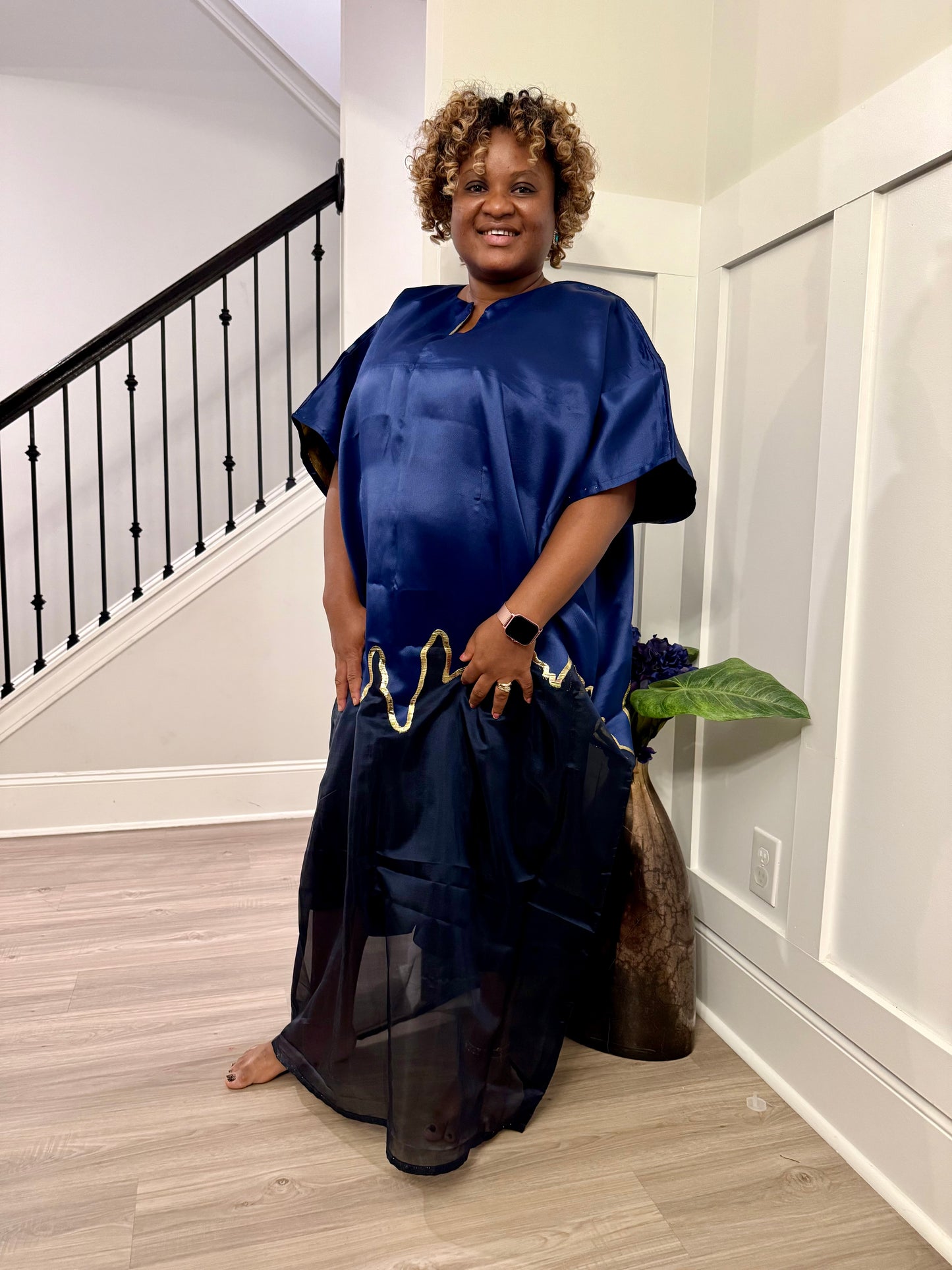 Modern Luxury 2 tone European Organza/Damask Brocade Bubu/Boubou Maxi Dress with inner wear