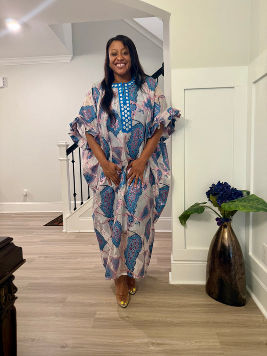 Afro Jaquard Tulle Kaftan Dress