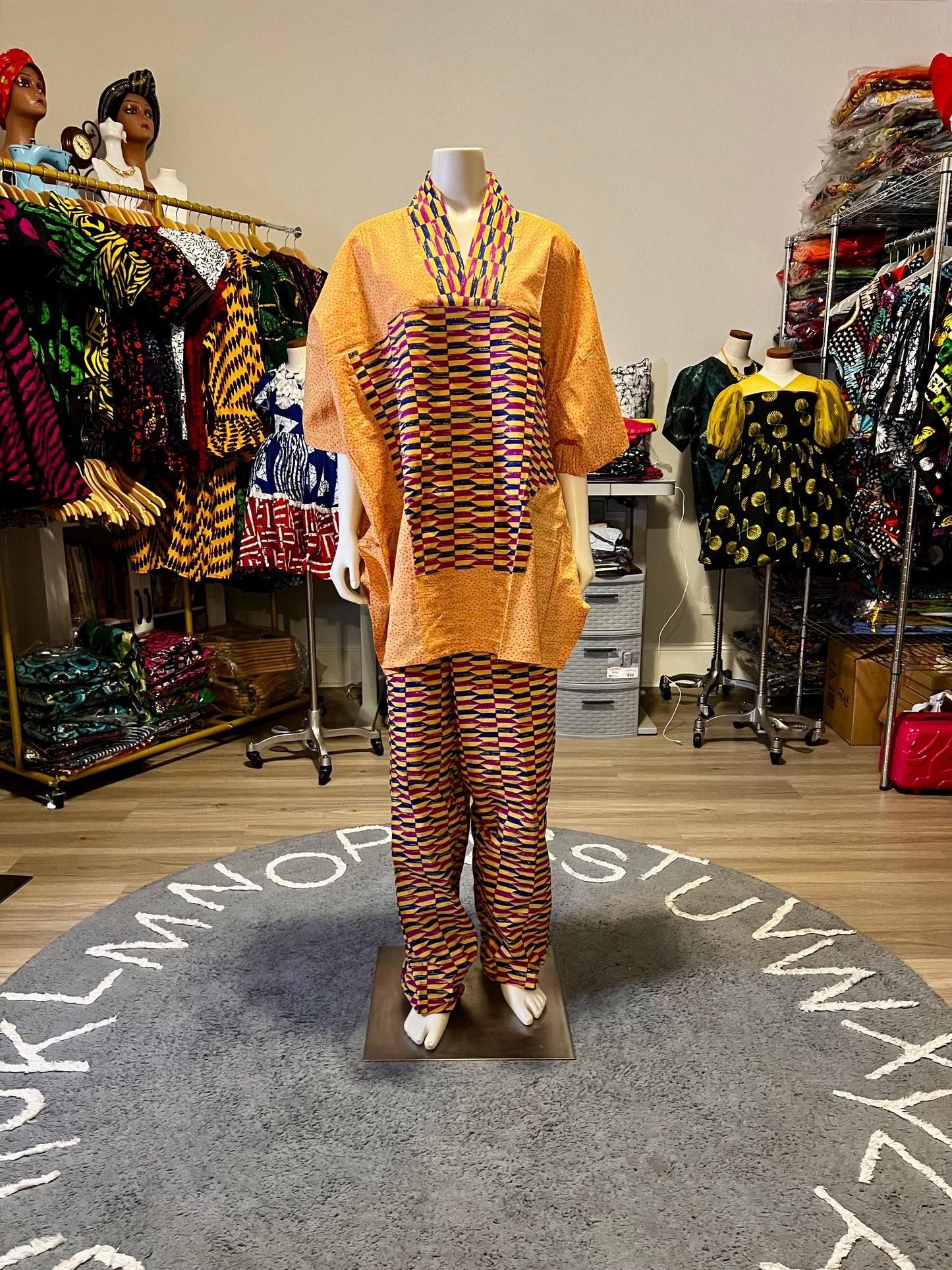 Afro Kente Gold Buga Pant Set Afro American Outfits