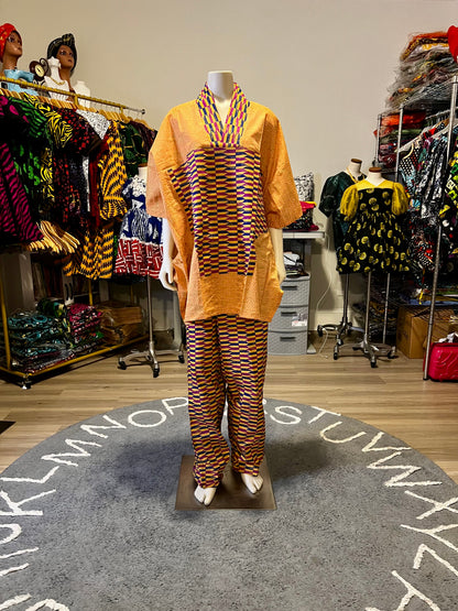 Afro Kente Gold Buga Pant Set Afro American Outfits