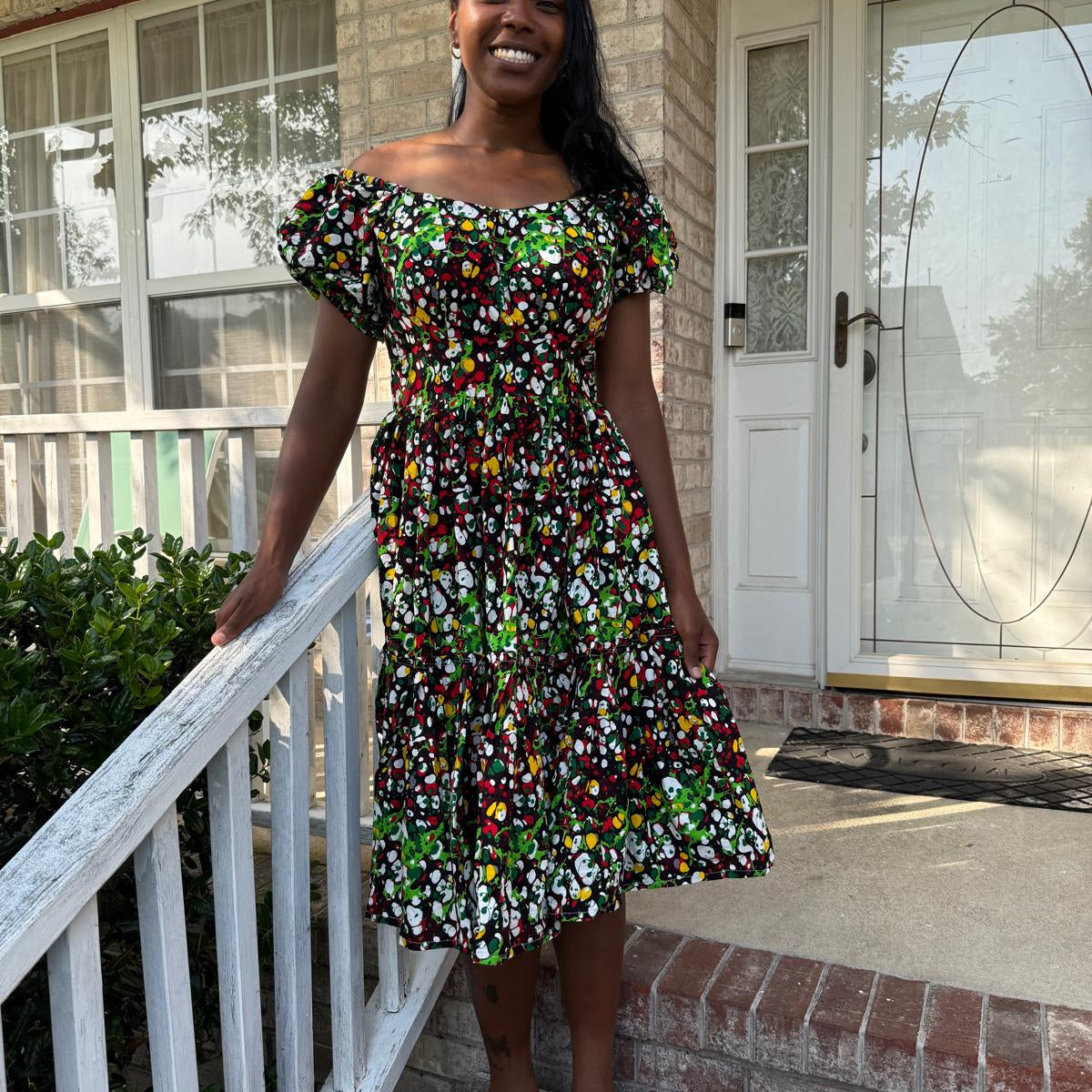 African Print Ankara Colorful Off Shoulder Spring/Summer Dress