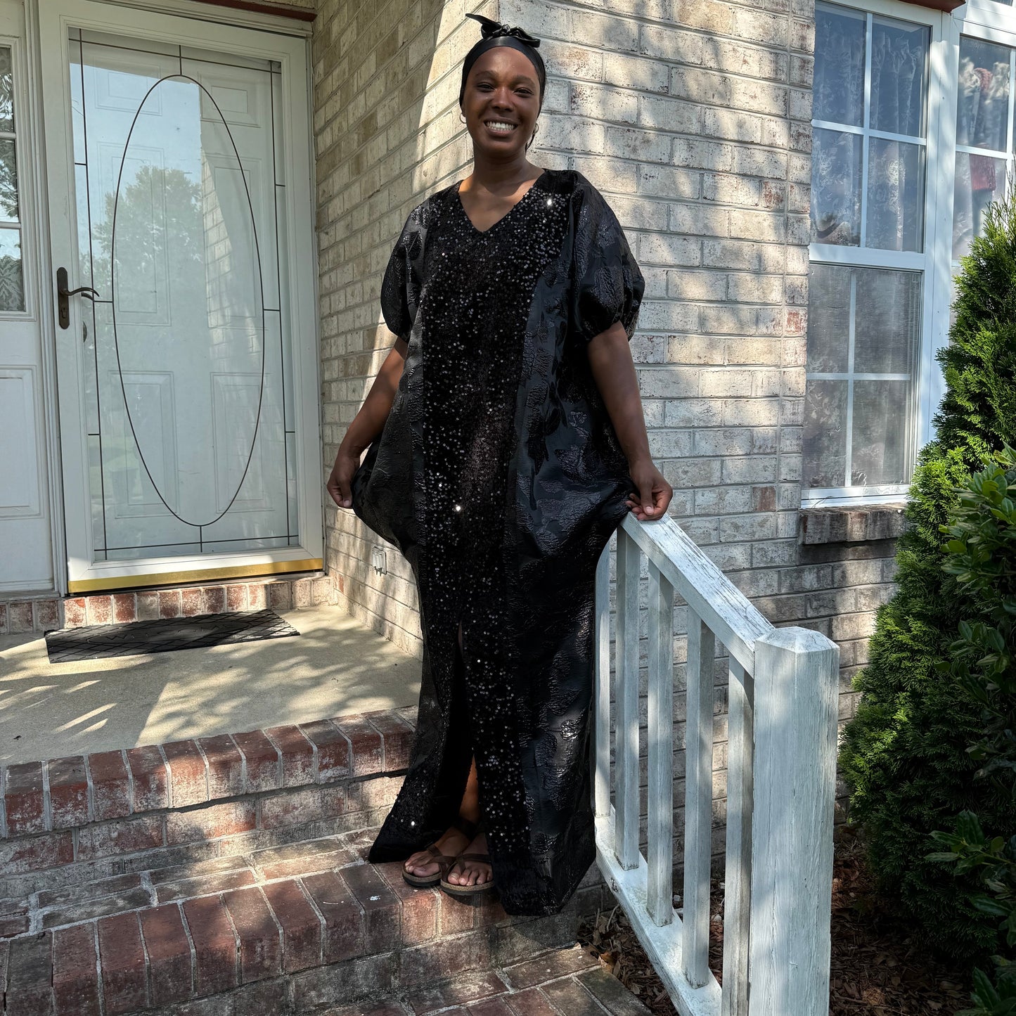 Luxury Gold and Black African European Damask Brocade Bubu Maxi Dress