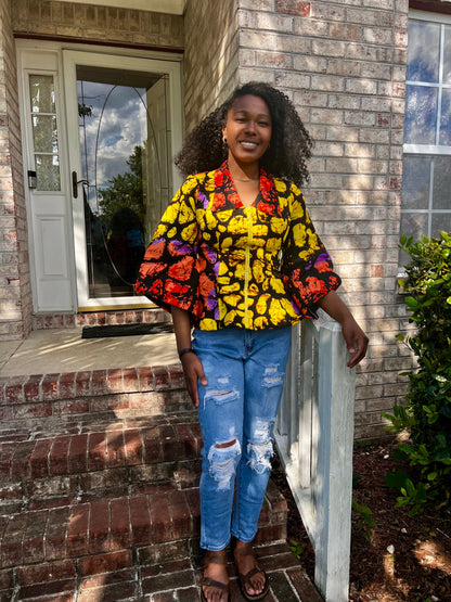 African Prints Ankara Fitted Tops/Blouse Afro American Outfits