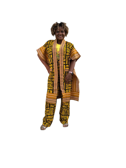 Modern Style African Print Ankara Aso-Oke/Kente Kimono 2p Pant Set