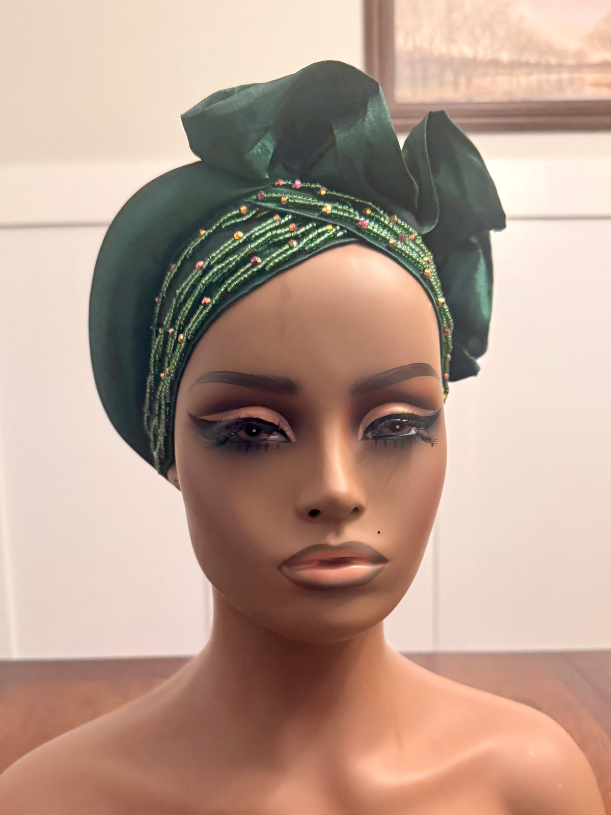 African Double Patterned Beaded Afro Adufe Turban/Hat/Cap
