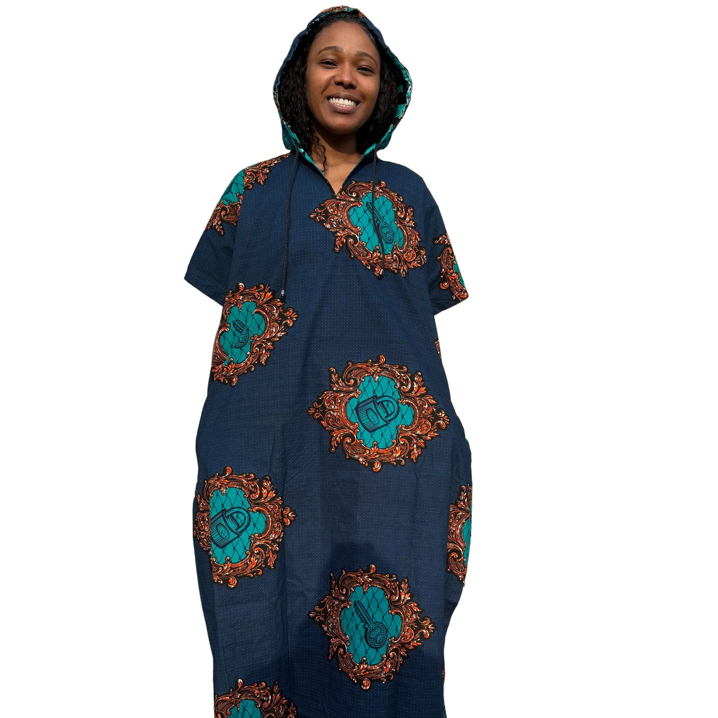 Modern African Ankara Wax Print Hooded Dress with Glittery stones