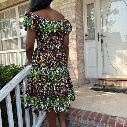 African Print Ankara Colorful Off Shoulder Spring/Summer Dress