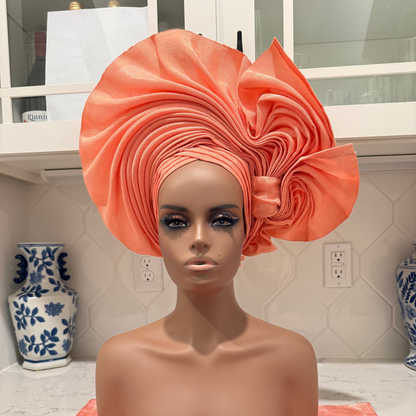 Auto Gele & Ipele Set . Plain Pattern Traditional Aso-Oke Bridal Headwear