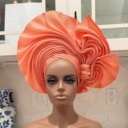 Auto Gele & Ipele Set . Plain Pattern Traditional Aso-Oke Bridal Headwear